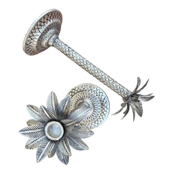 VTG Palm Tree Silver Plated Hollowware Candlestick Pair MCM Retro Candle Holders - Picture 2 of 8